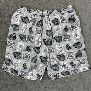 FUBU Swim Board Shorts Mens XL Gray Green Beachwear Leaf Print Pockets‎